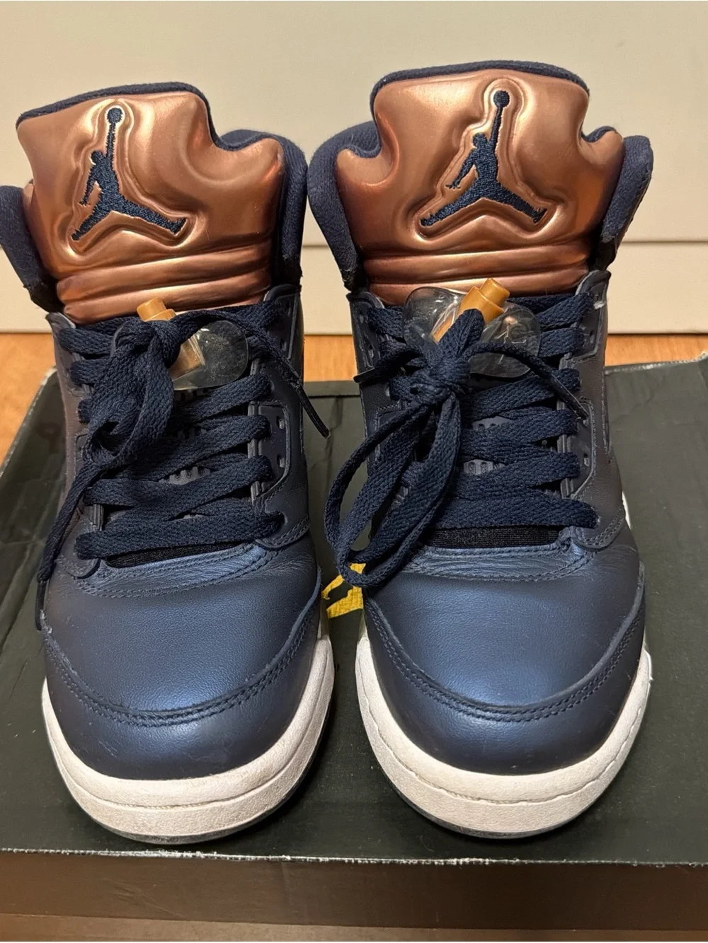 Jordan High-Top Sneakers in Navy & Bronze Metallic